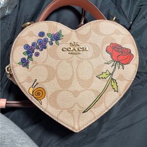 Coach Heart-Shaped Bag with Floral and Snail Embroidery - Tan